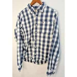 Hollister Boys Long Sleeve Casual Button Down Size Medium Navy and White VGC